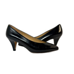 Amalfi Monica Leather Black Heel Pump Pointed Toe Italy 7 Work  Minimalist 2"